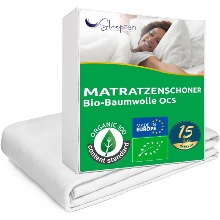 Mattress protector, organic cotton 140x200cm Molton. OCS® and Oeko-TEX® certified, 100% cotton natural fleece. Healthy and quiet mattress topper. Not water-repellent - Made in EU.