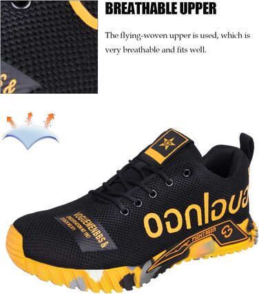 Чоловічі робочі черевики з металевим носком. Легкі, дихаючі, зручні. Захисні черевики для будівництва, сільського господарства. Антиковзаюча підошва. Світловідбиваючий жовтий колір. Розмір 45 EU