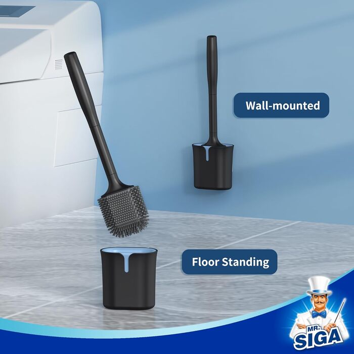 Настінна щітка для туалету Mr.SIGA з тримачем, без свердління, чорна