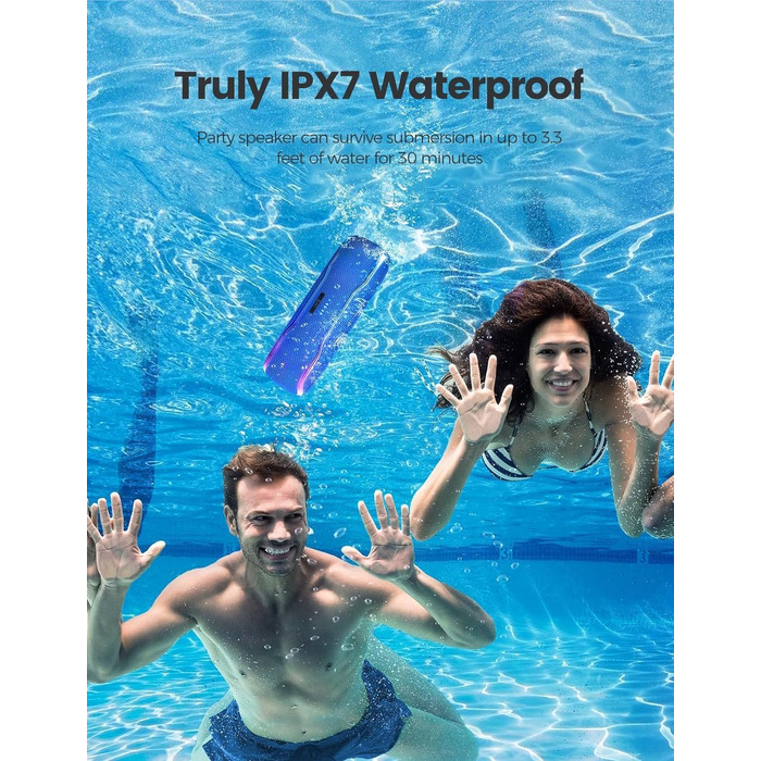 Bluetooth колонка AY портативна водонепроникна IPX7 з підсвіткою, мікрофоном, стереопаруванням та акумулятором 24 год (Синя)