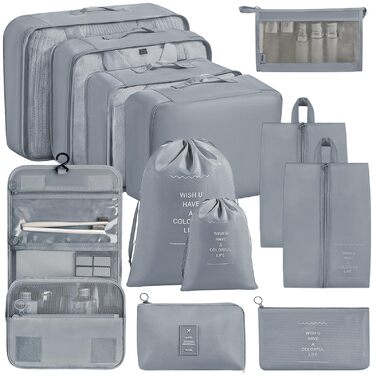 Органайзер для валізи Chijoo (12 шт, чорний) – набір кубиків для пакування, аксесуари для подорожей (сірий)