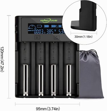 Зарядний пристрій SUNLYTOUR для акумуляторів Ni-MH AA, 18650, 21700, 21750 (4 слоти) з PCB-захистом