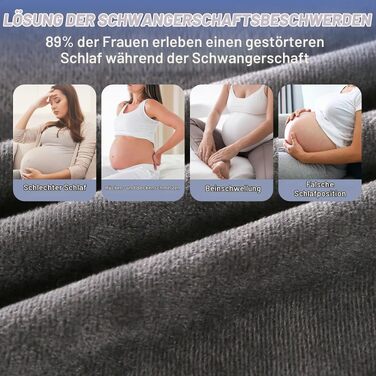 U-подібна подушка для вагітних та годування Avmvnvc XXL, подушка для сну на боці з одним чохлом що знімається, оксамит, темно-сірий