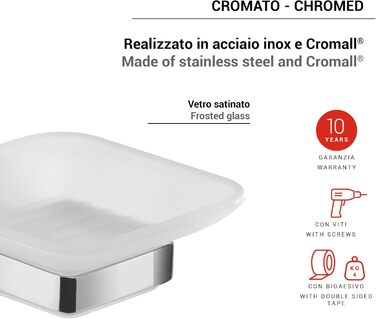 Настінна мильниця Gedy Tonga, хром, нержавіюча сталь, скло, 10,3 x 11,6 x 5 см, самоклеюча, без свердління