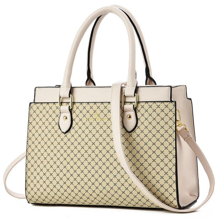 Стильна жіноча сумка-шопер KURGOOL з двоколірної шкіри бежевого кольору, дизайнерська сумка через плече з ручками