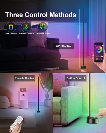 LED-підлогова лампа Miortior для вітальні, спальні, ігрової кімнати, RGB, диммування, керування з пульта та додатком, музичний синхронізатор, 16 мільйонів кольорів, 68 режимів, чорний велюр