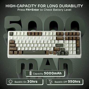 Механічна клавіатура Royal Kludge F99 з NumPad, 95/100 клавіш, Tri-Mode (BT/2.4G/USB-C), Hot-Swap, 5000 mAh, кастомізовані перемикачі (Beige/Green)