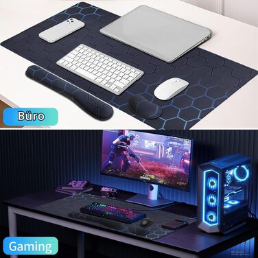 Ігровий килимок для миші Niviy Gaming Mousepad XXL 900x400мм, топографічний принт, синьо-зелений, з 2 підставками для зап'ясть