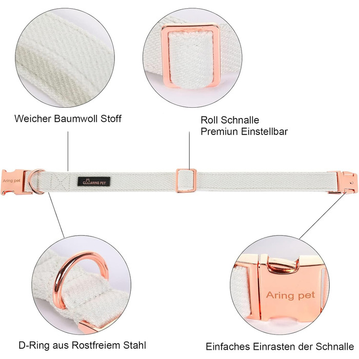 Легкий собачий ошийник Aring Pet для дівчаток, бавовна, з бантиком, регульований, для великих собак (S, білий)