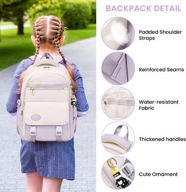 Шкільний рюкзак IvyH для підлітків, великий водонепроникний, для дівчаток та хлопчиків 3-9 класів, підходить для старшої школи, коледжу та подорожей, зелений світло-зелений (фіолетовий)