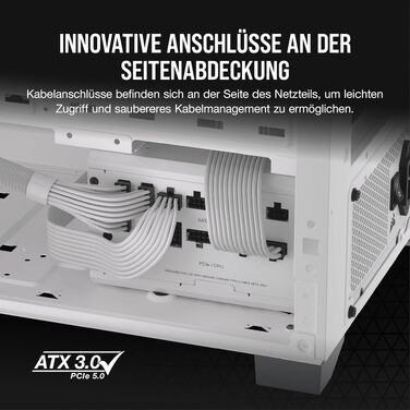 Блок живлення Corsair RM1000x Shift 850W White, повністю модульний, ATX 3.1 & PCIe 5.1, 80 Plus Gold, з бічним інтерфейсом та Zero RPM