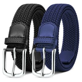 Набір з 2 еластичних тканинних ременів для жінок та чоловіків – регульовані, 3,3 см, довжина 100-120 см (чорний + синій), 100 см