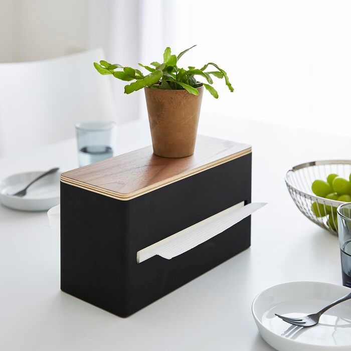 Yamazaki 4765 RIN Double-Sided Tissue Box, Black, Steel/Plywood, Minimalist, 26 x 11 x 14 cm