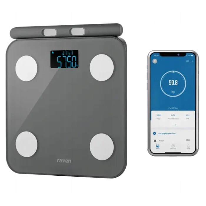 Скляні ваги для ванної Raven EW012BT: аналіз складу тіла, до 180 кг, з підтримкою мобільного додатка