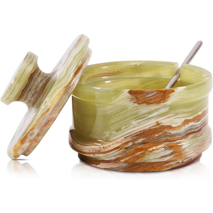 Radical Marble Salt Cellar with Lid, 8.9 cm, Green Onyx, Handcrafted Spice Jar for Kitchen, Ideal Salt Container, Salt and Pepper Holder, and Rock Salt Holder