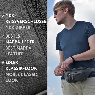 Чоловіча/жіноча поясна сумка Volmer Palma з натуральної шкіри, чорна, регульований ремінь до 130 см