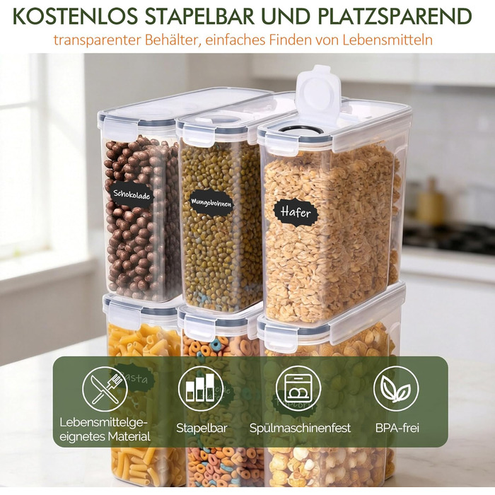 Герметичні контейнери GREELUE для зберігання продуктів 4л (6 шт) - BPA-free, набір для кухні