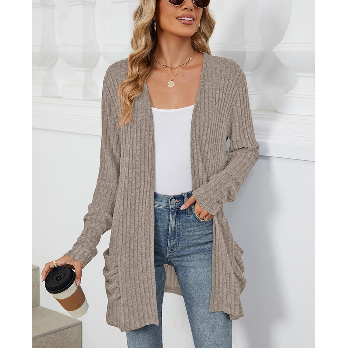Кардиган жіночий Strickjacke Eegant в'язаний з еластичної тканини, з кишенями, колір хакі, розмір XXL