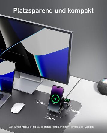 Anker MagGo MagSafe Зарядний пристрій 3-в-1: Швидка зарядка 15 Вт, MFi сертифікація для iPhone 17/16/15, Apple Watch S8/7/6, AirPods 3/Pro (з USB-C адаптером 30 Вт)