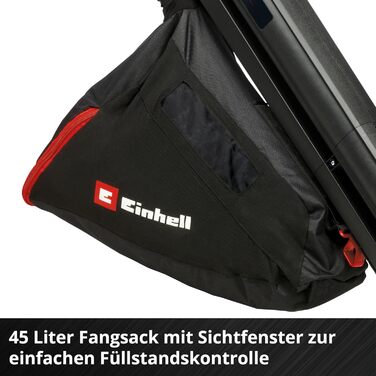 Einhell Cordless Leaf Blower VENTURRO 18/210 Power X-Change (18 V, suction power 500 m³/h, collection bag 45 L, blowing function up to 210 km/h, incl. 4 Ah battery & charger) Black, Red