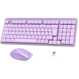 Механічна клавіатура та миша Leadsail FA98 бездротове комплект QWERTZ, 98 клавіш, клавіші Red, 1600 DPI, для Windows/MacOS/PC/Laptop (Лавандовий)