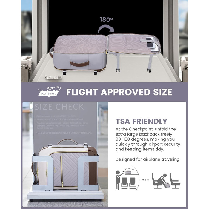 Рюкзак LOVEVOOK для жінок, 40L, ручна поклажа, для ноутбука, водонепроникний, рюкзак для подорожей, дамська сумка-мішок, 17.3 дюйми, сірий, білий, кавовий