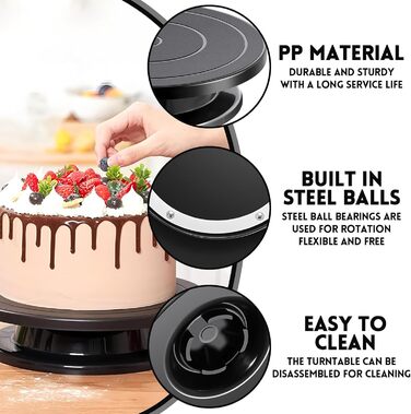 Обертова платформа для тортів Yeemeen 27см, професійний торт-дрот, чорний, антиковзаюча, для випікання тортів, для кухні