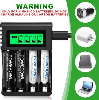 Швидкий зарядний пристрій PowerOWL для акумуляторів NI-MH/NI-CD AA/AAA з LCD-дисплеєм та USB
