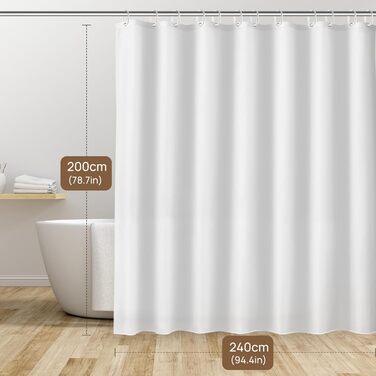 Штора для душу 180x180 см льон, біла - водонепроникна, з обтяженим краєм, з кільцями (12 шт.) для ванної кімнати