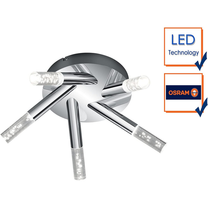 Trio Leuchten LED Bathroom Wall Light Bolsa 282410106, Chrome, Clear Acrylic with Bubbles, 3.2 Watt (Ceiling Light)