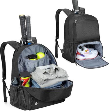 Рюкзак для тенісу DSLEAF з відділенням для взуття, сумка для 2 ракет, з підкладкою на плечах, чорний (для жінок та чоловіків)