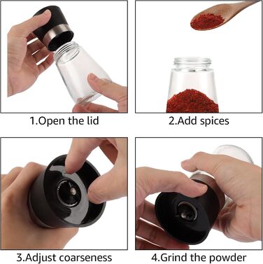Набір з 8 мельниць для солі та перцю, ручні, з регульованим керамічним жорном, 13.5X6.4 см, прозорі, для різних спецій