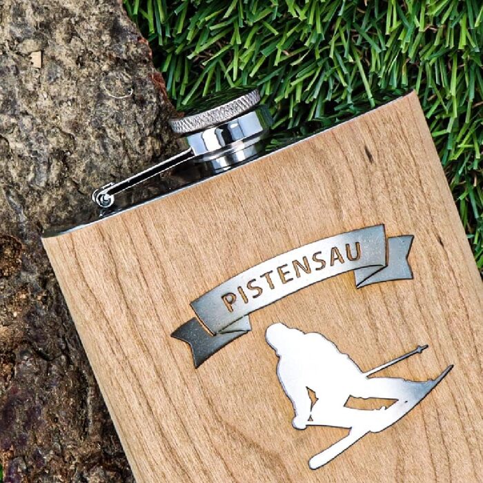 Фляга з нержавіючої сталі з гравіюванням 'Пістензау' - Оригінальний подарунок для любителів лиж та сноуборду | Ідеально для афтескі та зимових пригод