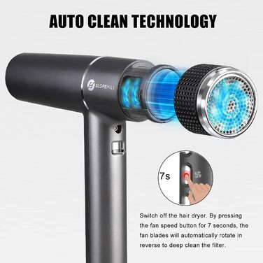Фен Slopehill з унікальним безщітковим мотором | Інтелектуальна діагностика несправностей | Інноваційний мікрофільтр | Oxy Active Technology | LED-дисплей | 268г, 2000W (Сірий)