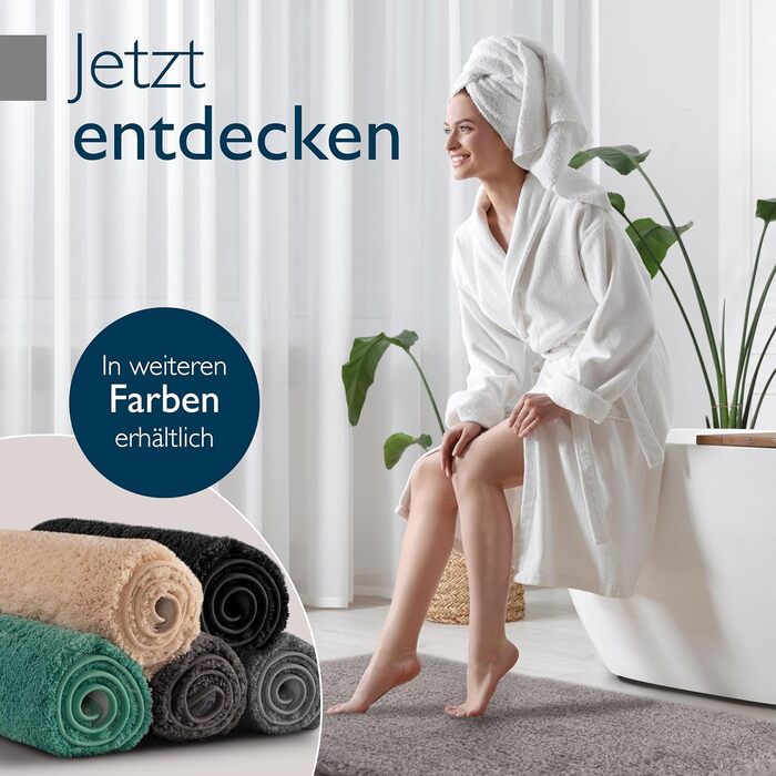 Beautissu Non-Slip Bath Mat - 120x70 cm - Plush Shaggy Rug for Bathroom - Washable, Grey - BeauMare FL