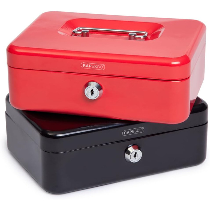 Металева касове обладнання Rapesco SB0006B1 з замком, 3 ключами та висувним ящиком, розмір 6, чорне (червоне - 20 см)