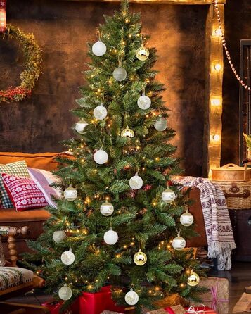 Набір 40 прикрас на ялинку, 6 см, червоно-білі, пластик, з підвісками, міцні, різні поверхні та візерунки, для внутрішнього та зовнішнього використання