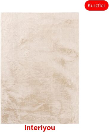 Килимок для вітальні Interiyou Fargo, 80x150 см, бежевий, короткий ворс, миючий, антиковзаючий, штучне хутро, м'який, довгий ворс, прямокутний