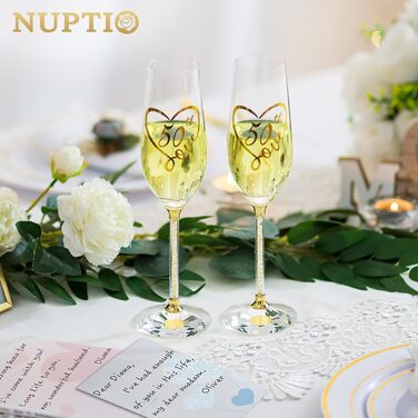 Набір з 2 келихи для шампанського NUPTIO: подарунок на 50-річчя весілля, дерев'яна коробка