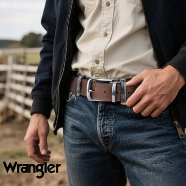 Двосторонній шкіряний ремінь Wrangler для чоловіків з логотипом, Casual, чорний/коричневий, розмір 36