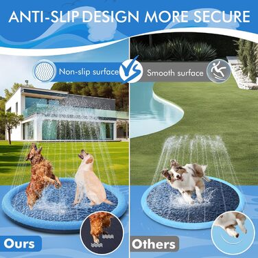 YAUNGEL Dog Pool, 170 cm, Inflatable Pool for Large & Small Dogs, 0.58mm Thickened Anti-Slip Mat, Foldable, Durable Splash Pad for Summer, Garden