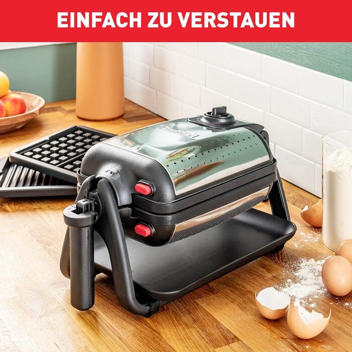 Tefal King Size Waffle Maker WM756D | Double waffle maker for 2 Belgian waffles | Rotating function | Non-stick coated plates | Thick waffles | Temperature control | Easy cleaning | 120W | 1L