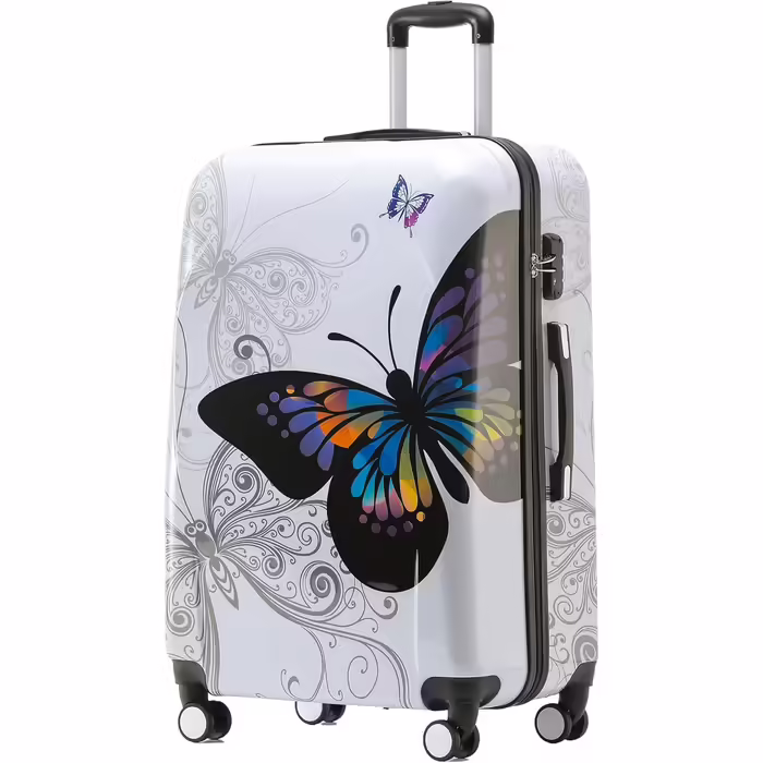 Набір валіз BEIBYE Butterfly 2060 з TSA-замком, 4 штуки: жорсткий пластиковий чемодан на колесах, ручна поклажа та б'ютікейс (XL 75 см + S б'ютікейс)