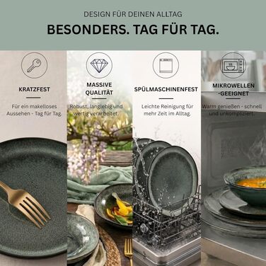 Набір керамічного посуду SÄNGER Kopenhagen, обідній сервіз із камені (Steingut) на 4 особи, 12 предметів