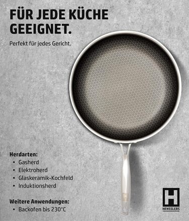 Сковорода HENSSELERS® 28 см - універсальна для всіх типів плит, антипригарне покриття, індукція, стійка до порізів та подряпин