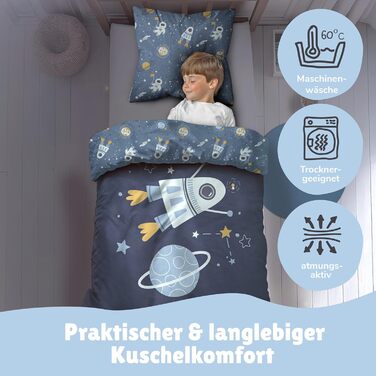 Дитяча постільна брова Kinderbettwäsche Set: комплект 2 шт. з тваринами та глобусом. Ковдра 135x200 см, подушка 80x80 см, замок, 100% бавовна, Renforcé, Oeko-Tex