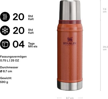 Термос Stanley Classic Legendary 750 мл, зелений (Hammertone Clay), нержавіюча сталь, BPA-Free, для гарячих та холодних напоїв