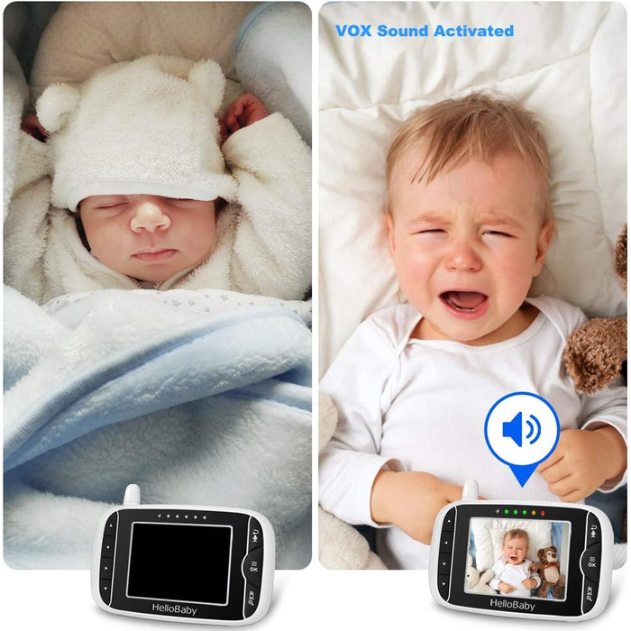 Дитячий відеоняня HelloBaby HB32 з камерою, 3.2' LCD екран, двосторонній зв'язок, нічне бачення, моніторинг температури, білий