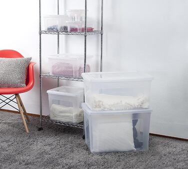 Iris Ohyama Versatile Storage Boxes, 30L, 3-Piece Set, Transparent, Easy-Closing Lid, Stackable, Plastic, For Closet, Shelves, Classroom, Organization, Art Supplies, Shoes, MCB-30