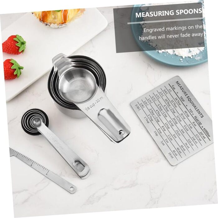 Cabilock Complete 15-Piece Stainless Steel Measuring Cup and Spoon Set. Detachable Design Without Handle. Accurate Measurement for Cooking and Baking.